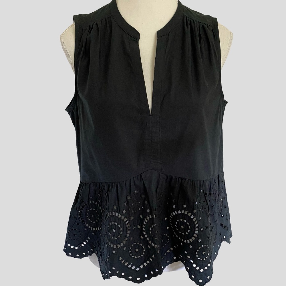 Gap Black Peplum Cotton Eyelet Boho Summer Oversized Sleeveless Top- Sz-XS